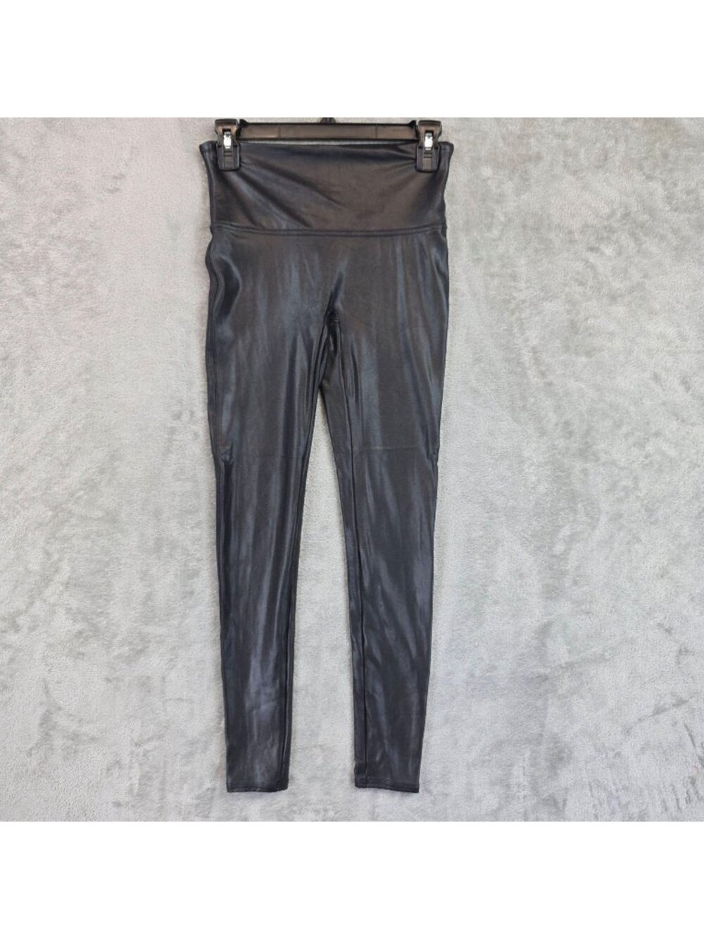 Spanx Leggings Womens M Black Faux Leather High Rise Ankle Shaping Stretch